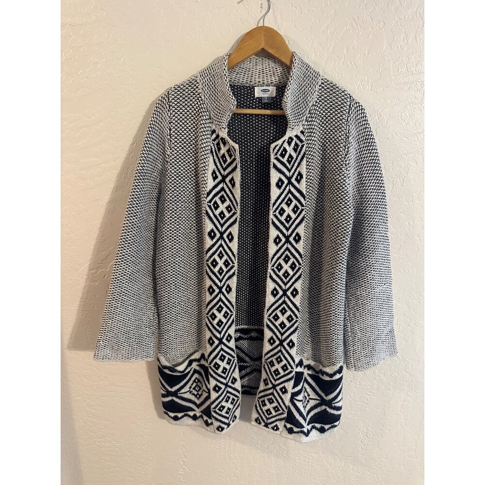 Y Old Navy Jacquard Fair Isle Winter Open Front Long Cozy Cardigan - Picture 2 of 12